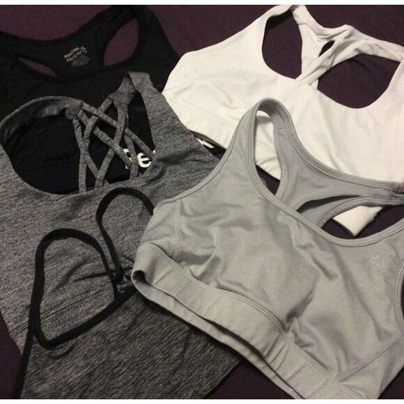 Gray & White Womens Sports Bra Bundle - Medium Includes Crossback & Racerback St - Picture 1 of 11